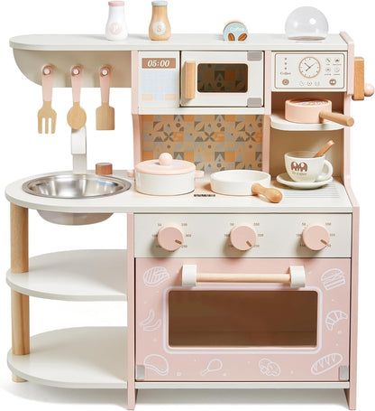 Wooden Kitchen Playset with Coffee Maker & Accessories – Premium Pretend Cooking Set