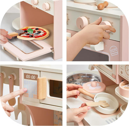 Wooden Kitchen Playset with Coffee Maker & Accessories – Premium Pretend Cooking Set