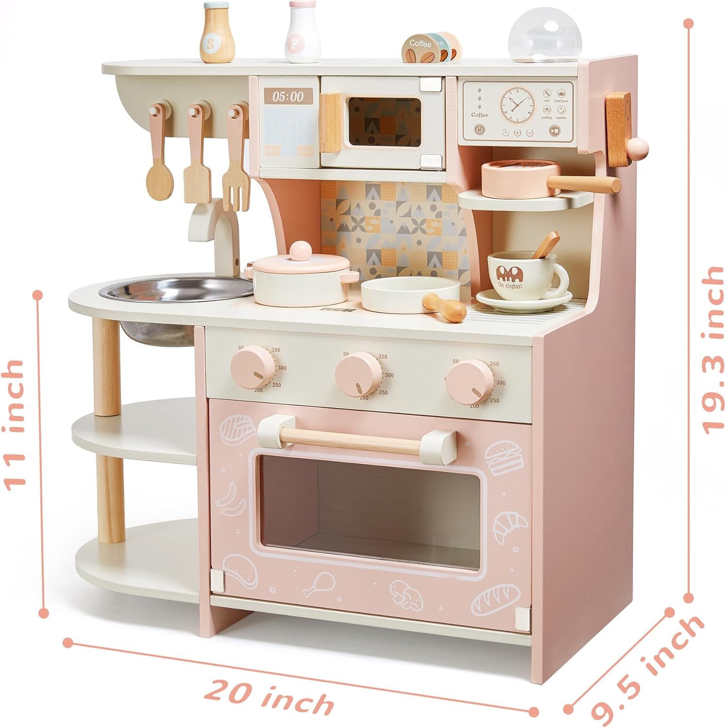 Wooden Kitchen Playset with Coffee Maker & Accessories – Premium Pretend Cooking Set