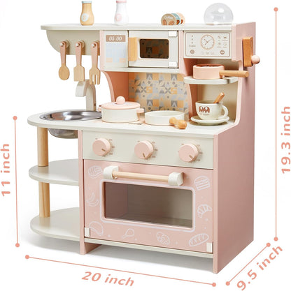 Wooden Kitchen Playset with Coffee Maker & Accessories – Premium Pretend Cooking Set