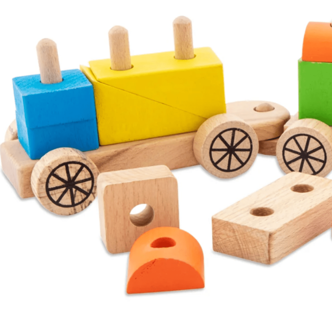 Wooden Pull Building Blocks Train