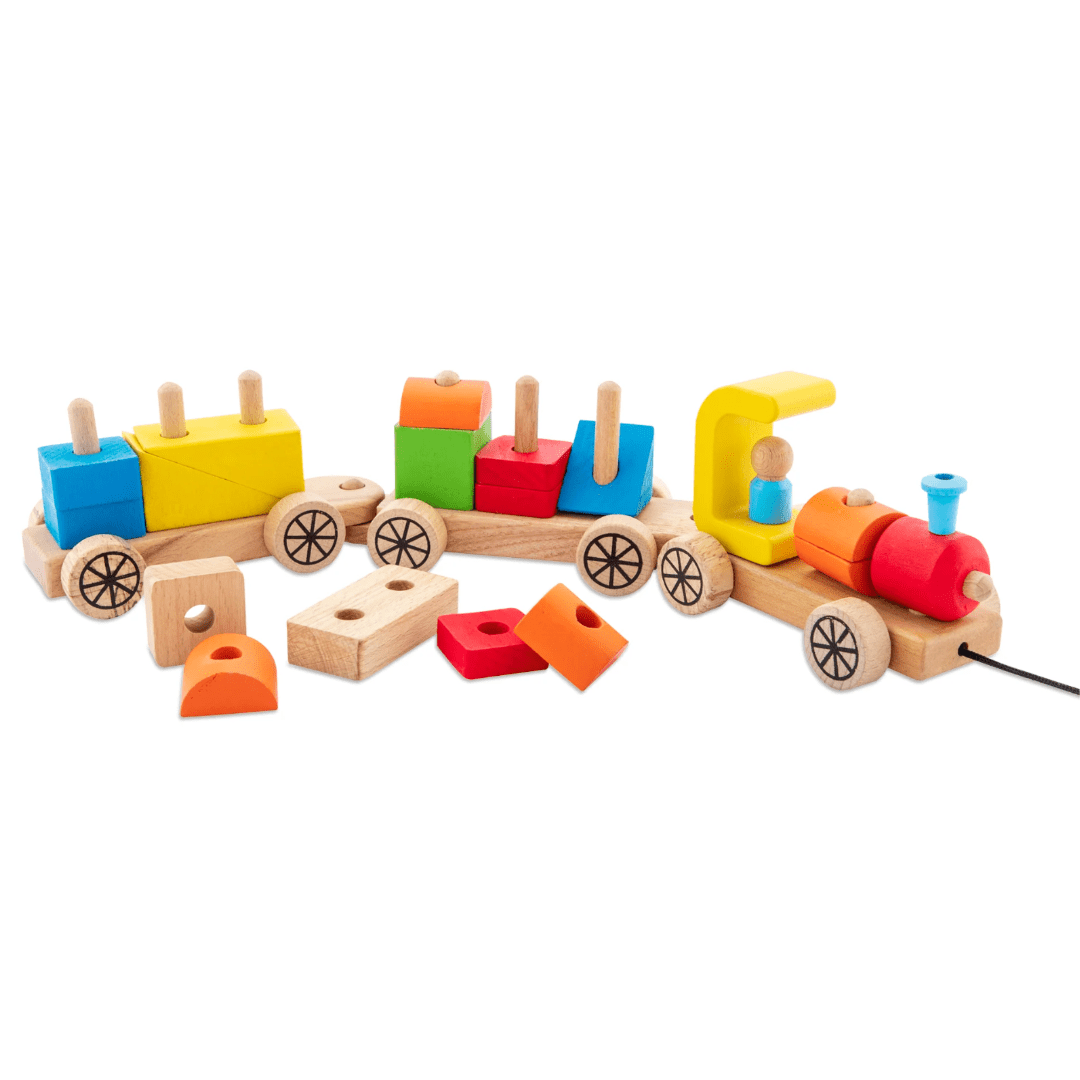 Wooden Pull Building Blocks Train