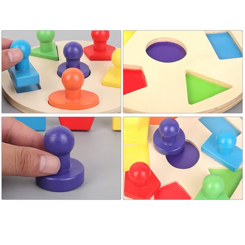 Big Knobbed Shapes Puzzle – Montessori Wooden Shape and Color Recognition Toy for Toddlers