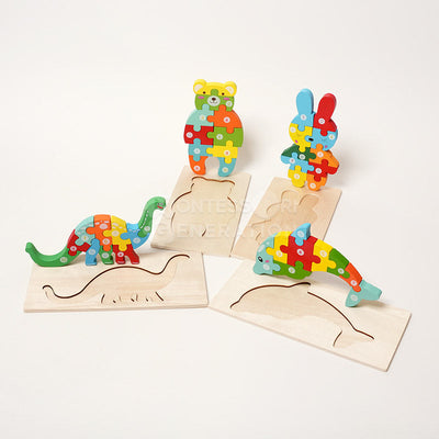 Fidtoy Juego de Rompecabezas de Madera de Animales para Niños Pequeños – Juguete de Rompecabezas de 4 Piezas para Niños con Formas a Juego