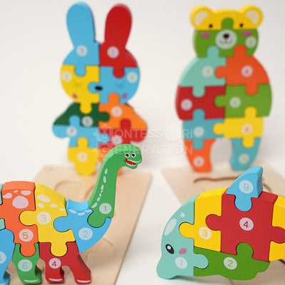 Fidtoy Juego de Rompecabezas de Madera de Animales para Niños Pequeños – Juguete de Rompecabezas de 4 Piezas para Niños con Formas a Juego
