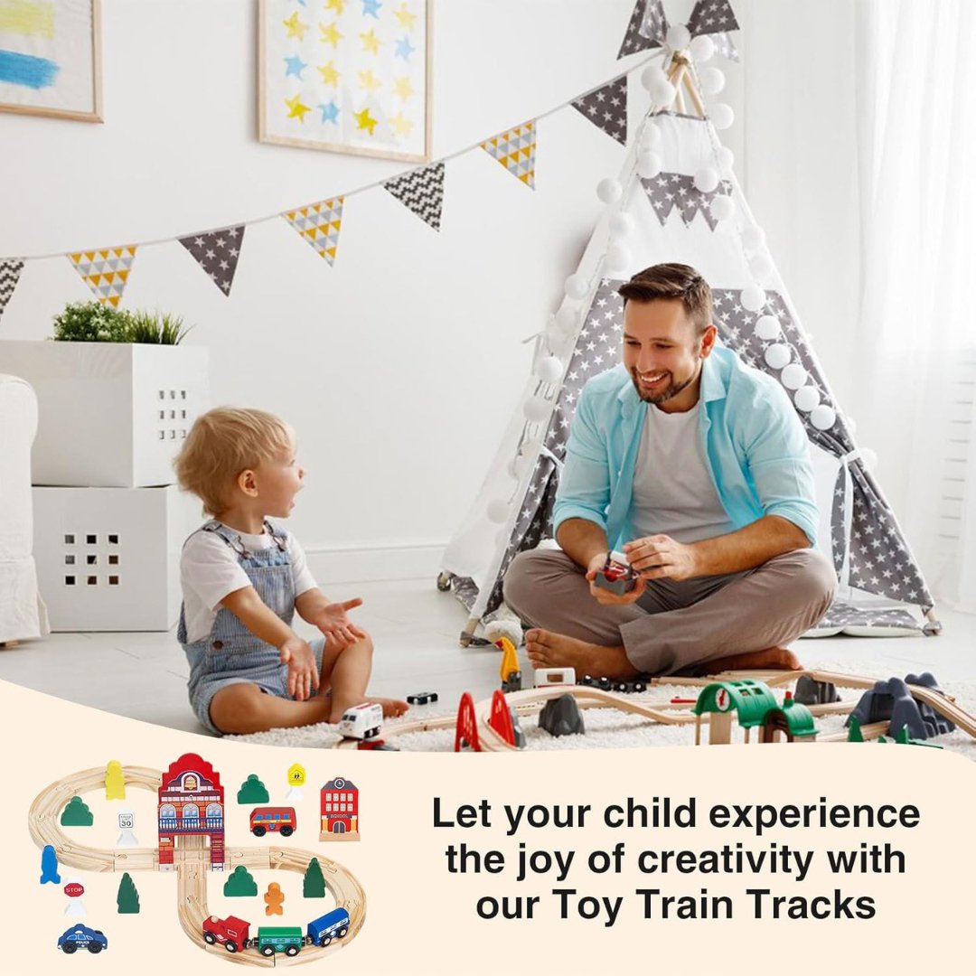 Wooden Railway Train Set, Wooden Railway Track with Train