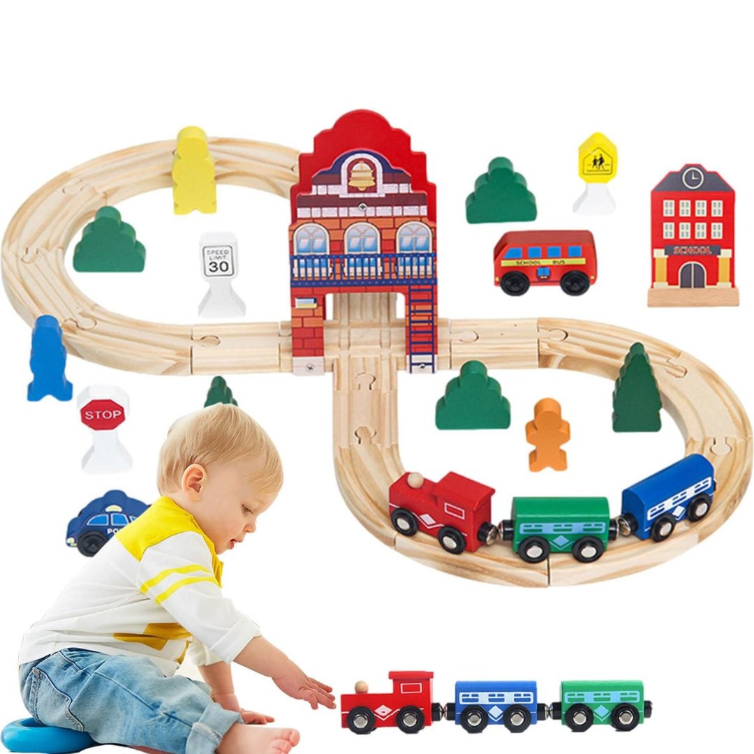 Wooden Railway Train Set, Wooden Railway Track with Train