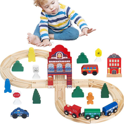 Wooden Railway Train Set, Wooden Railway Track with Train