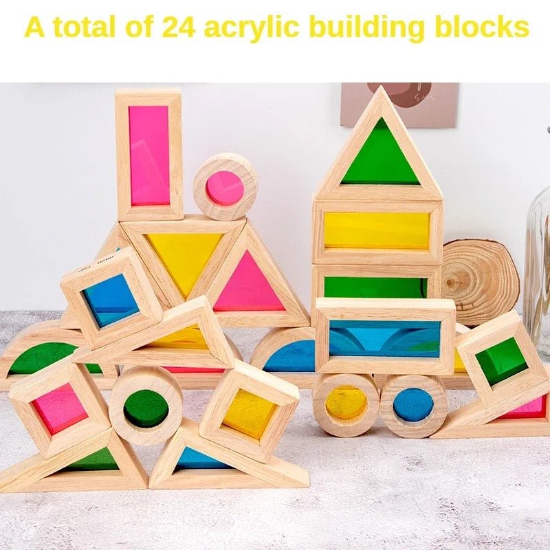 Wooden Rainbow Acrylic Blocks – Montessori Educational Toys