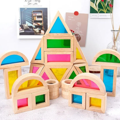 Wooden Rainbow Acrylic Blocks – Montessori Educational Toys