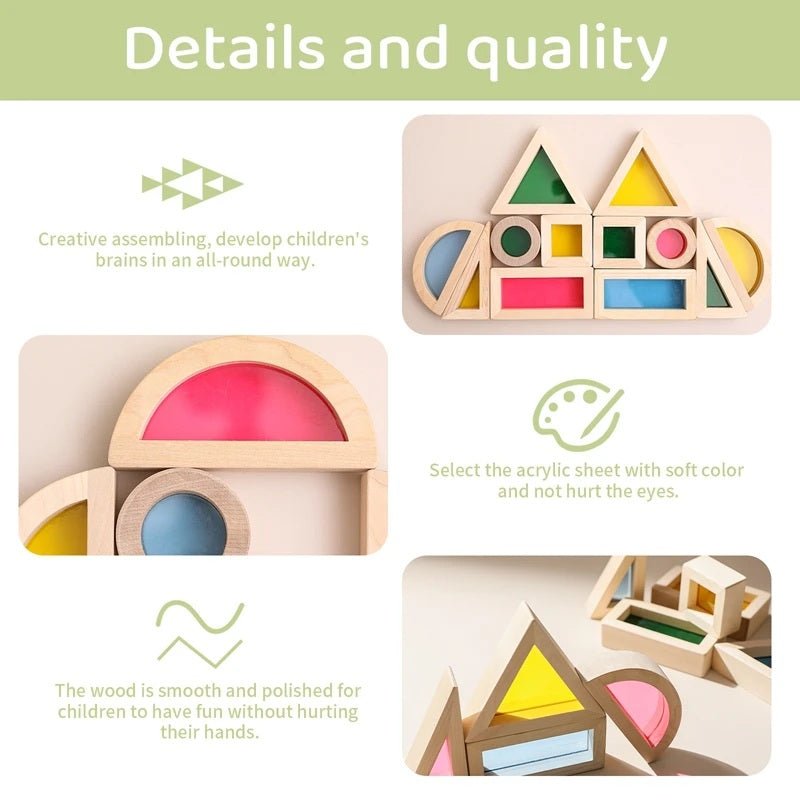 Wooden Rainbow Acrylic Blocks – Montessori Educational Toys