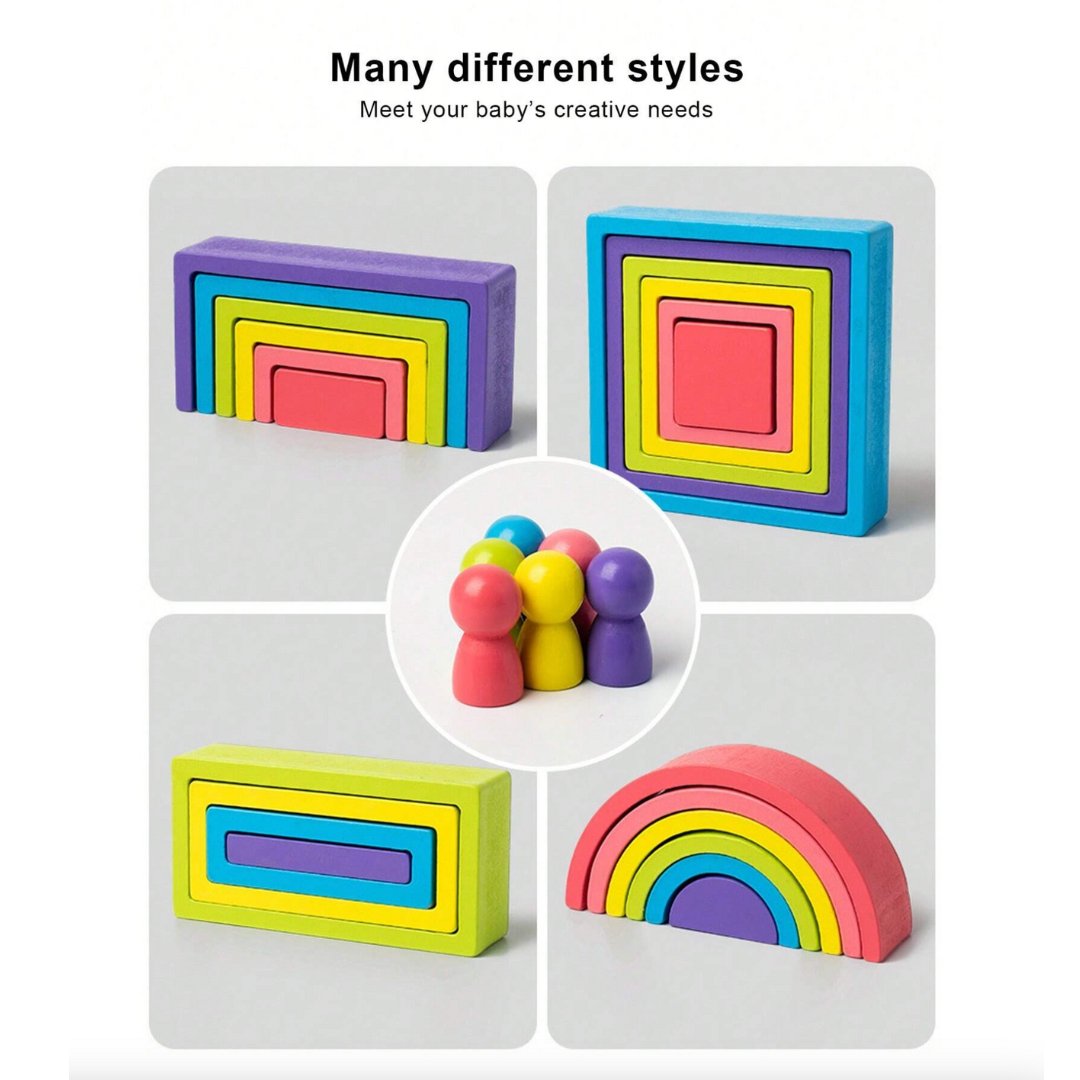 Wooden Rainbow Building Block Assembly Toy