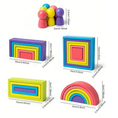 Wooden Rainbow Building Block Assembly Toy