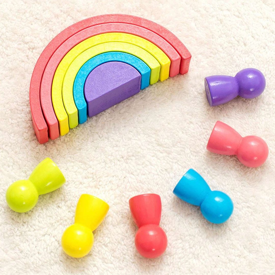 Wooden Rainbow Building Block Assembly Toy