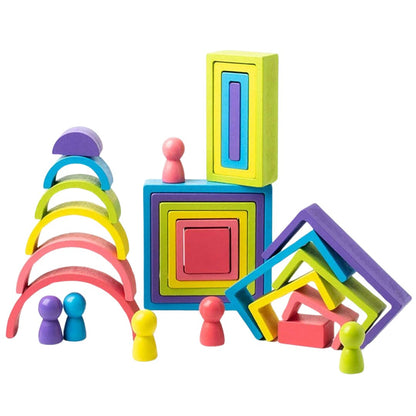 Wooden Rainbow Building Block Assembly Toy