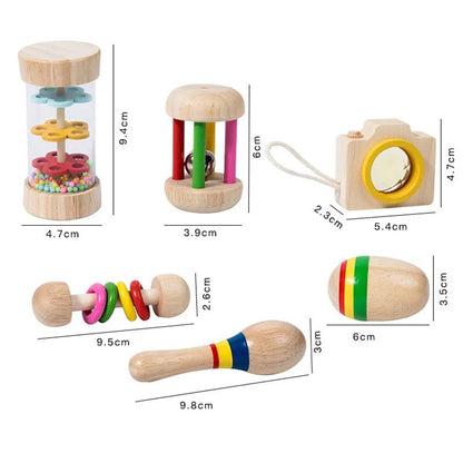Wooden Baby Rattle Toy Set – 6-Piece Sensory Development Toys for Infants and Toddlers