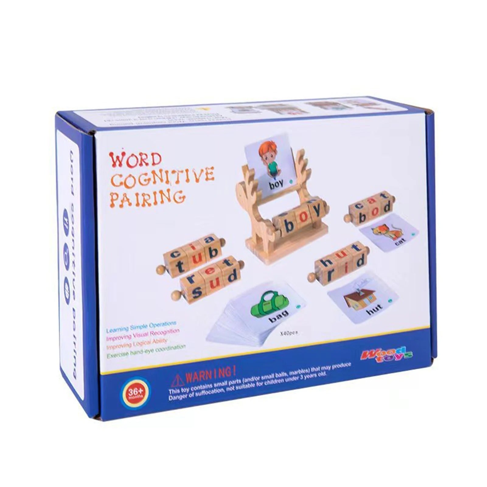Wooden Reading Blocks Word Cognitive Pairing - Rotating Letter Puzzles For Kids Spelling Game
