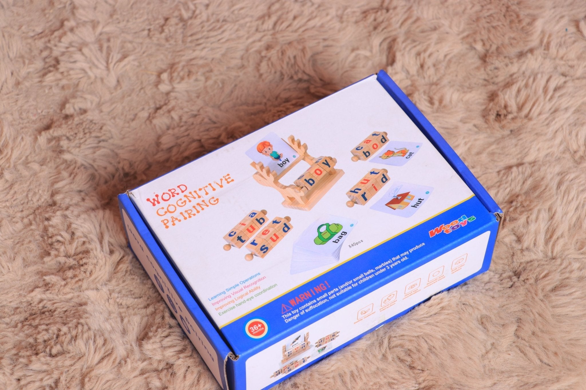 Wooden Reading Blocks Word Cognitive Pairing - Rotating Letter Puzzles For Kids Spelling Game