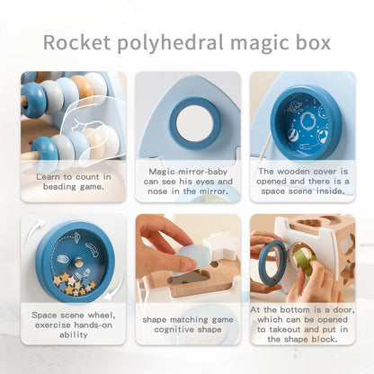 Wooden Rocket Themed Shape Sorter - Color and Shape Recognition Toy for Toddlers