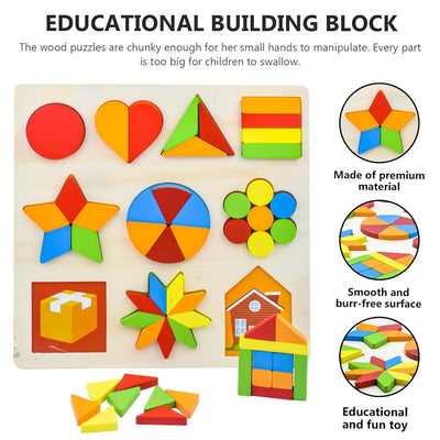 Juguete de aprendizaje de rompecabezas de formas de madera, tabla de rompecabezas Montessori 10 en 1 con 10 formas geométricas