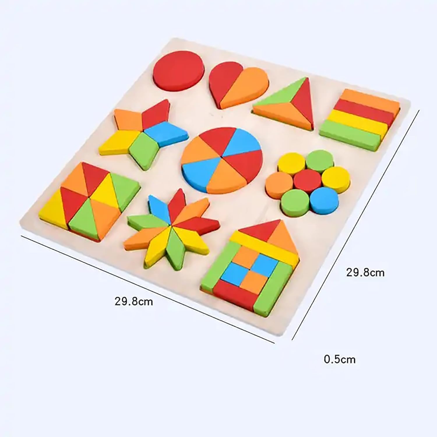 Wooden Shapes Puzzle Learning Toy, 10 in 1 Montessori Brain Teaser Puzzle Board with 10 Geometric Shapes