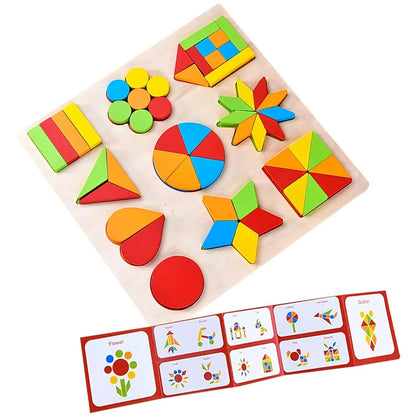 Wooden Shapes Puzzle Learning Toy, 10 in 1 Montessori Brain Teaser Puzzle Board with 10 Geometric Shapes