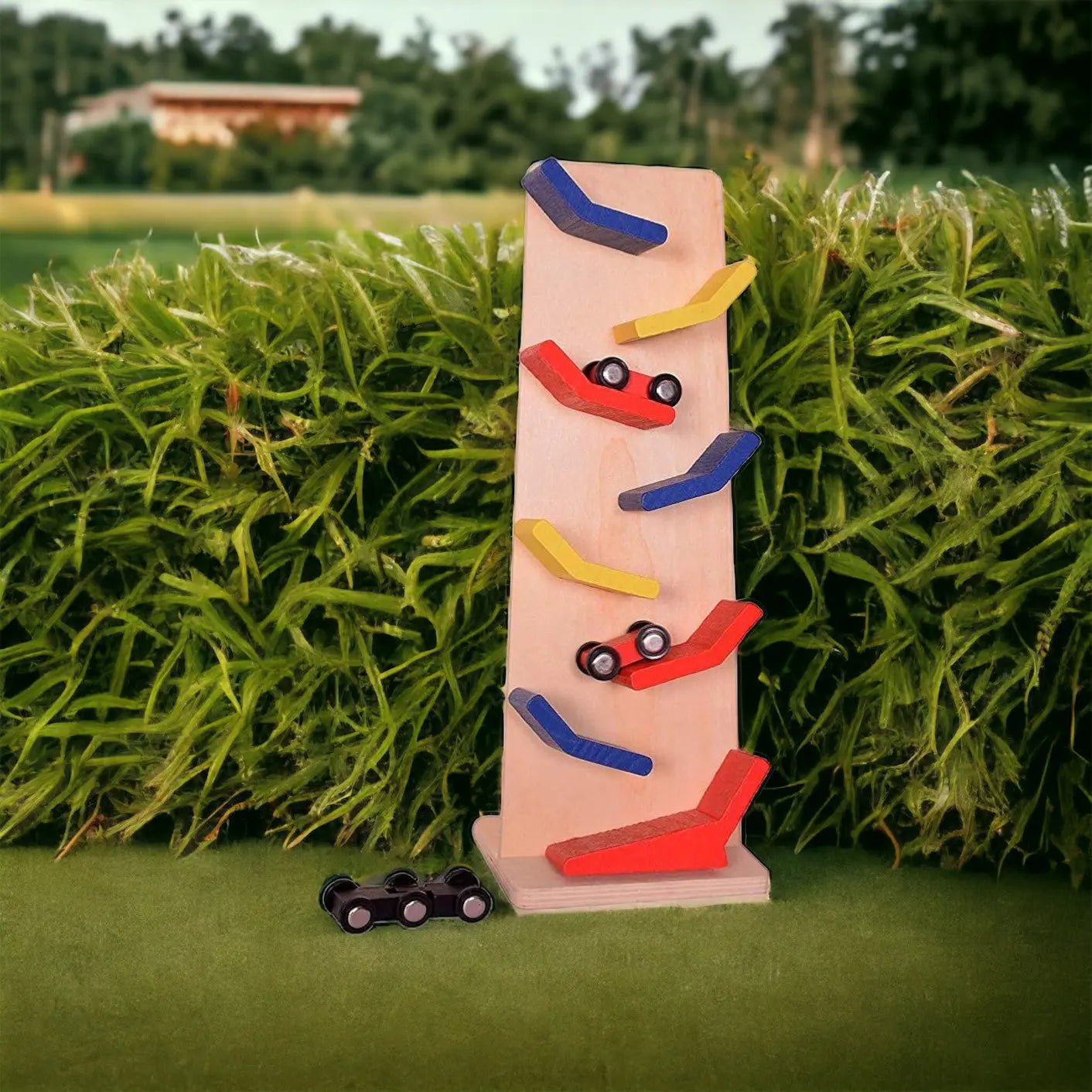 Wooden Slippery Racing Car Toy Game Race Zig Zak Track Drop Game Multicolor 12 inch Height