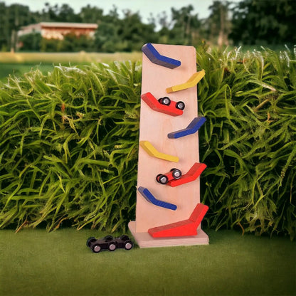 Wooden Slippery Racing Car Toy Game Race Zig Zak Track Drop Game Multicolor 12 inch Height