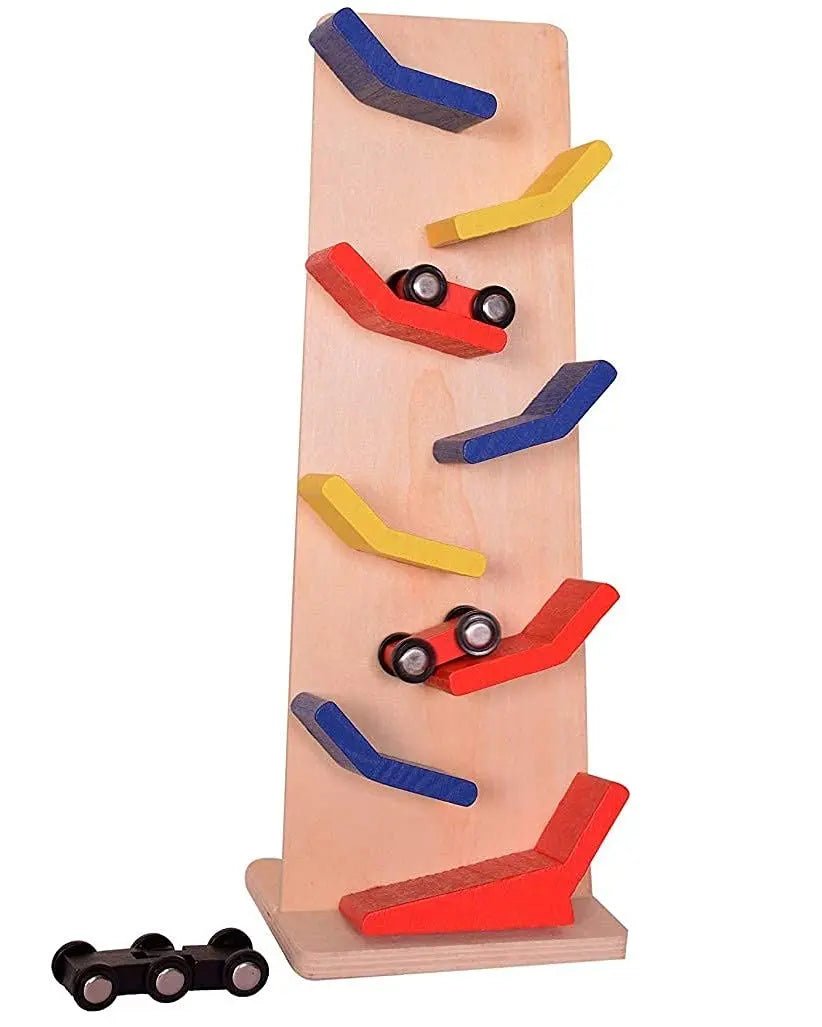 Wooden Slippery Racing Car Toy Game Race Zig Zak Track Drop Game Multicolor 12 inch Height