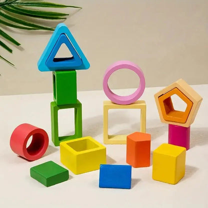 Wooden Sorting And Stacking Toys, Shapes stacker, Color Recognition Shape Sorting Gifts