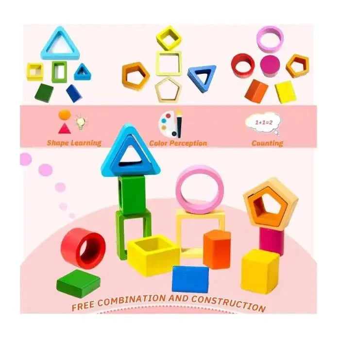Wooden Sorting And Stacking Toys, Shapes stacker, Color Recognition Shape Sorting Gifts