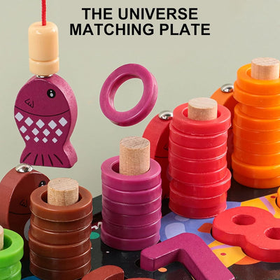 Juguetes educativos de madera del sistema solar espacial, juegos de mesa educativos, pesca, bloques de construcción de formas digitales