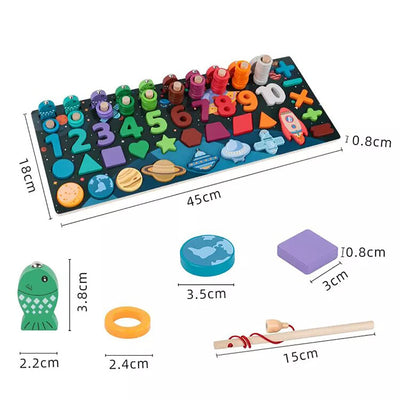 Juguetes educativos de madera del sistema solar espacial, juegos de mesa educativos, pesca, bloques de construcción de formas digitales