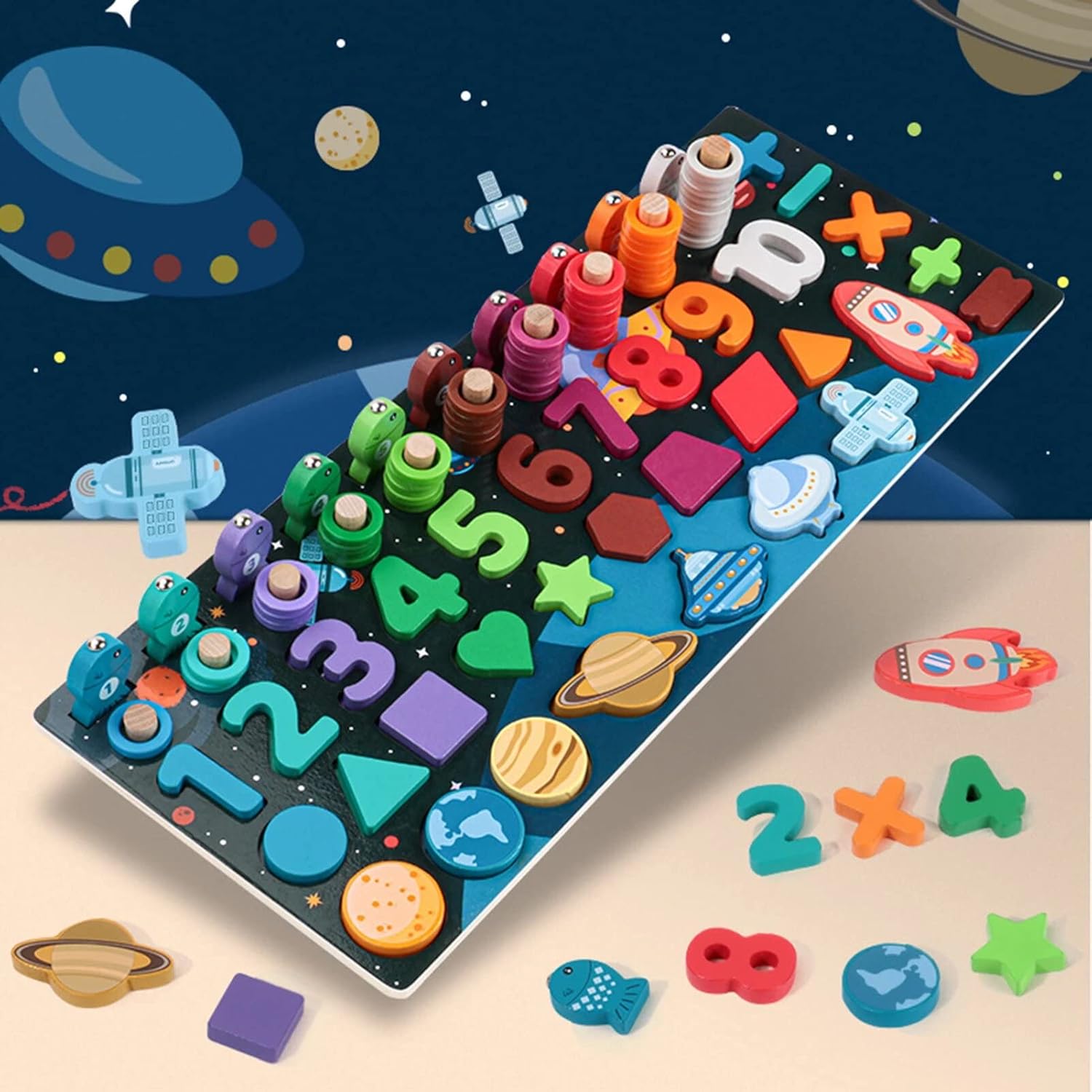 Wooden Space Solar System Wooden Educational Puzzle Toys Educational Board Games Fishing Digital Shape Building Blocks