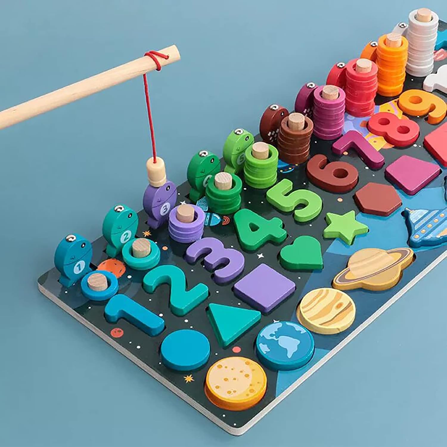 Wooden Space Solar System Wooden Educational Puzzle Toys Educational Board Games Fishing Digital Shape Building Blocks