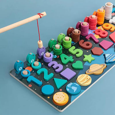 Juguetes educativos de madera del sistema solar espacial, juegos de mesa educativos, pesca, bloques de construcción de formas digitales