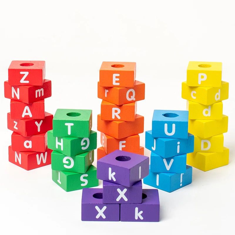 Five Pillars Spelling Game – Wooden Word Building Toy for Early Literacy and Language Development