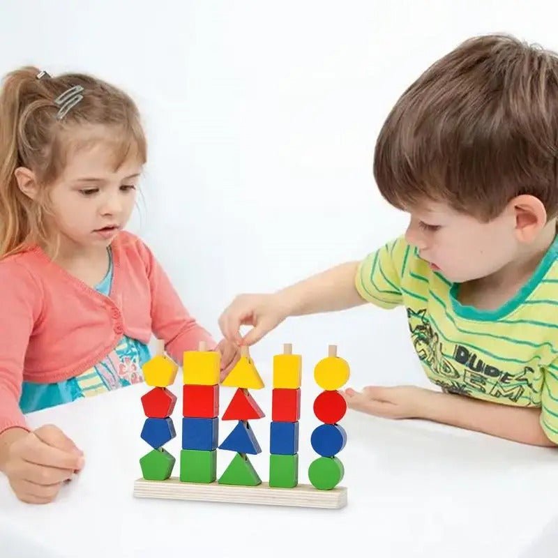 Wooden 5 Pillar Sorter with Lacing Stacking Toy Educational Beads Fine Motor Skills