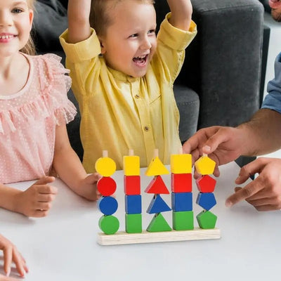 Wooden 5 Pillar Sorter with Lacing Stacking Toy Educational Beads Fine Motor Skills