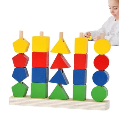 Wooden 5 Pillar Sorter with Lacing Stacking Toy Educational Beads Fine Motor Skills