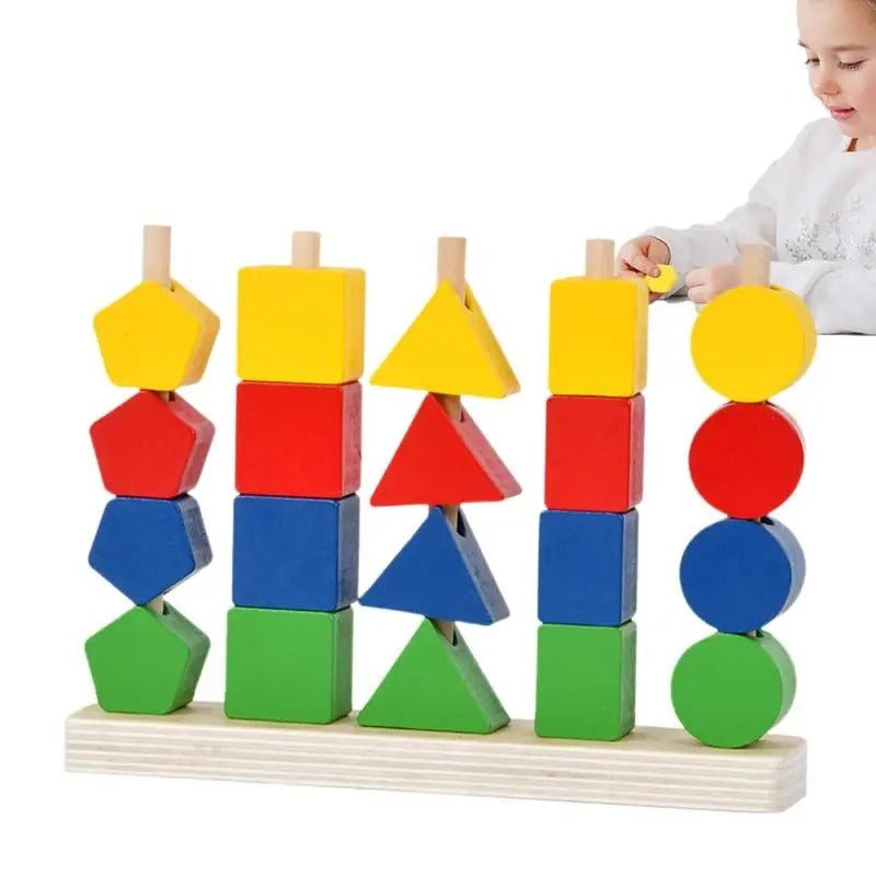 Wooden 5 Pillar Sorter with Lacing Stacking Toy Educational Beads Fine Motor Skills
