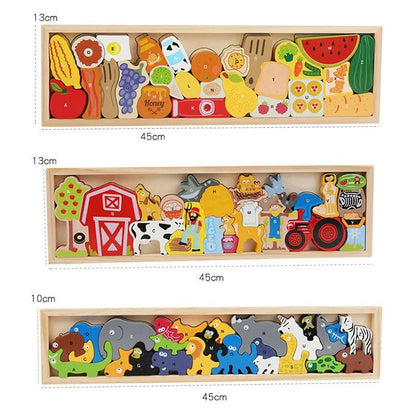 Wooden Stacking Toys Animals Blocks and Puzzles Toddlers Montessori Educational