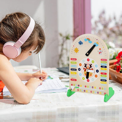 Horloge pédagogique en bois avec météo | Jouets Montessori pour tout-petits de 3 ans apprenant à lire l'heure Tableau « Tout sur aujourd'hui » Cadeaux éducatifs