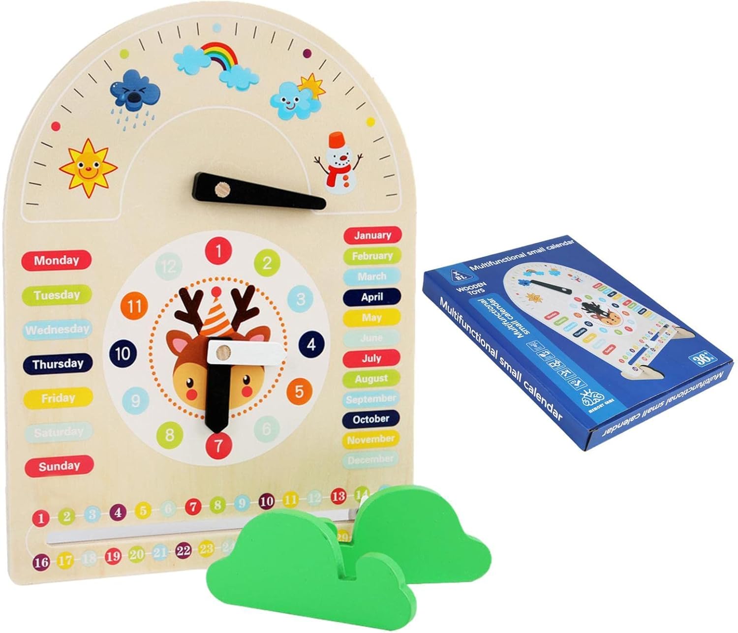 Wooden Teaching Clock With Weather | Montessori Toys For Toddlers 3 Years Learning To Tell Time All About Today Board Educational Gifts