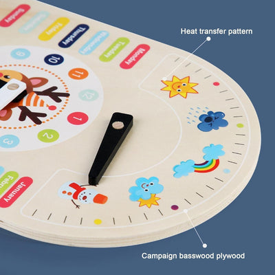 Horloge pédagogique en bois avec météo | Jouets Montessori pour tout-petits de 3 ans apprenant à lire l'heure Tableau « Tout sur aujourd'hui » Cadeaux éducatifs