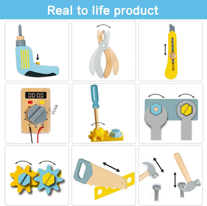 Wooden Tool belt set Wood Construction Kit Drill Hammer Screwdriver, Preschool Montessori Learning