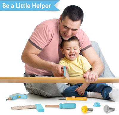 Juego de cinturón de herramientas de madera Kit de construcción de madera Taladro Martillo Destornillador, Aprendizaje Montessori preescolar