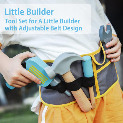 Wooden Tool belt set Wood Construction Kit Drill Hammer Screwdriver, Preschool Montessori Learning