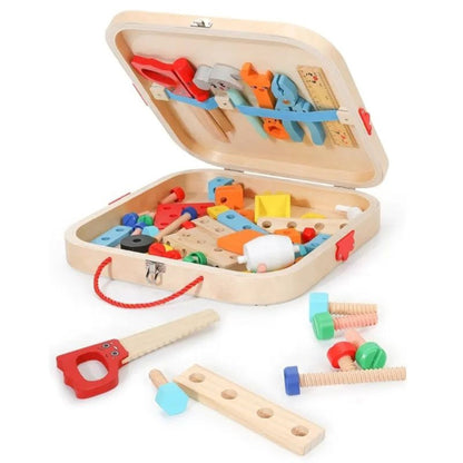 Wooden Tool Box, Montessori Educational STEM Toys, Construction Learning Toys for 3+ Years Kids, Set of 53 pcs, Child Safe Certified, Multi color