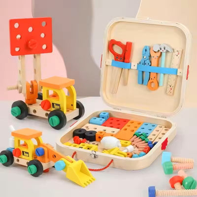 Wooden Tool Box, Montessori Educational STEM Toys, Construction Learning Toys for 3+ Years Kids, Set of 53 pcs, Child Safe Certified, Multi color